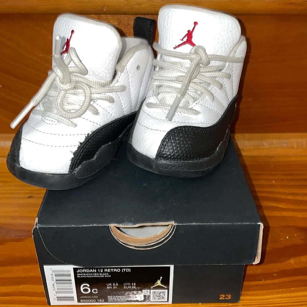 Retro Jordan 12, size 6c, Black and White